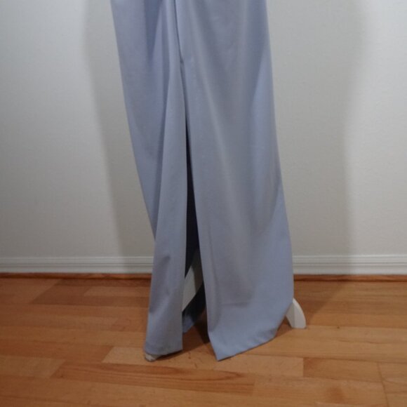 Xscape Off the Shoulder Gown Dress Size 16W Blue Ruffle Crepe Prom Wedding - Picture 11 of 16